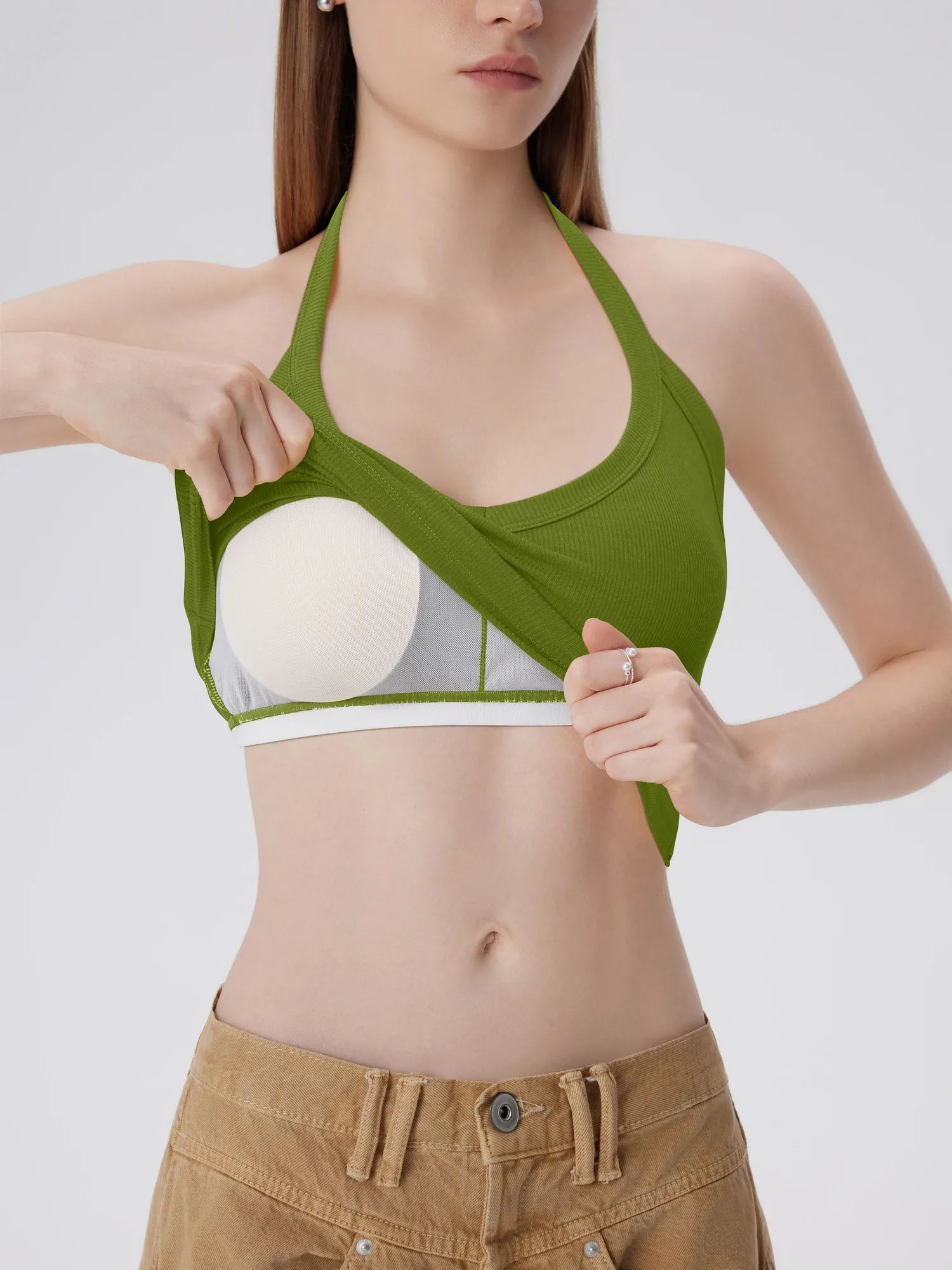 Cotton Ribbed V Neck Halter Tank Top