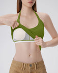 Cotton Ribbed V Neck Halter Tank Top