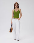 Cotton Ribbed V Neck Halter Tank Top