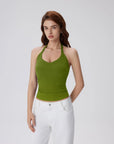 Cotton Ribbed V Neck Halter Tank Top