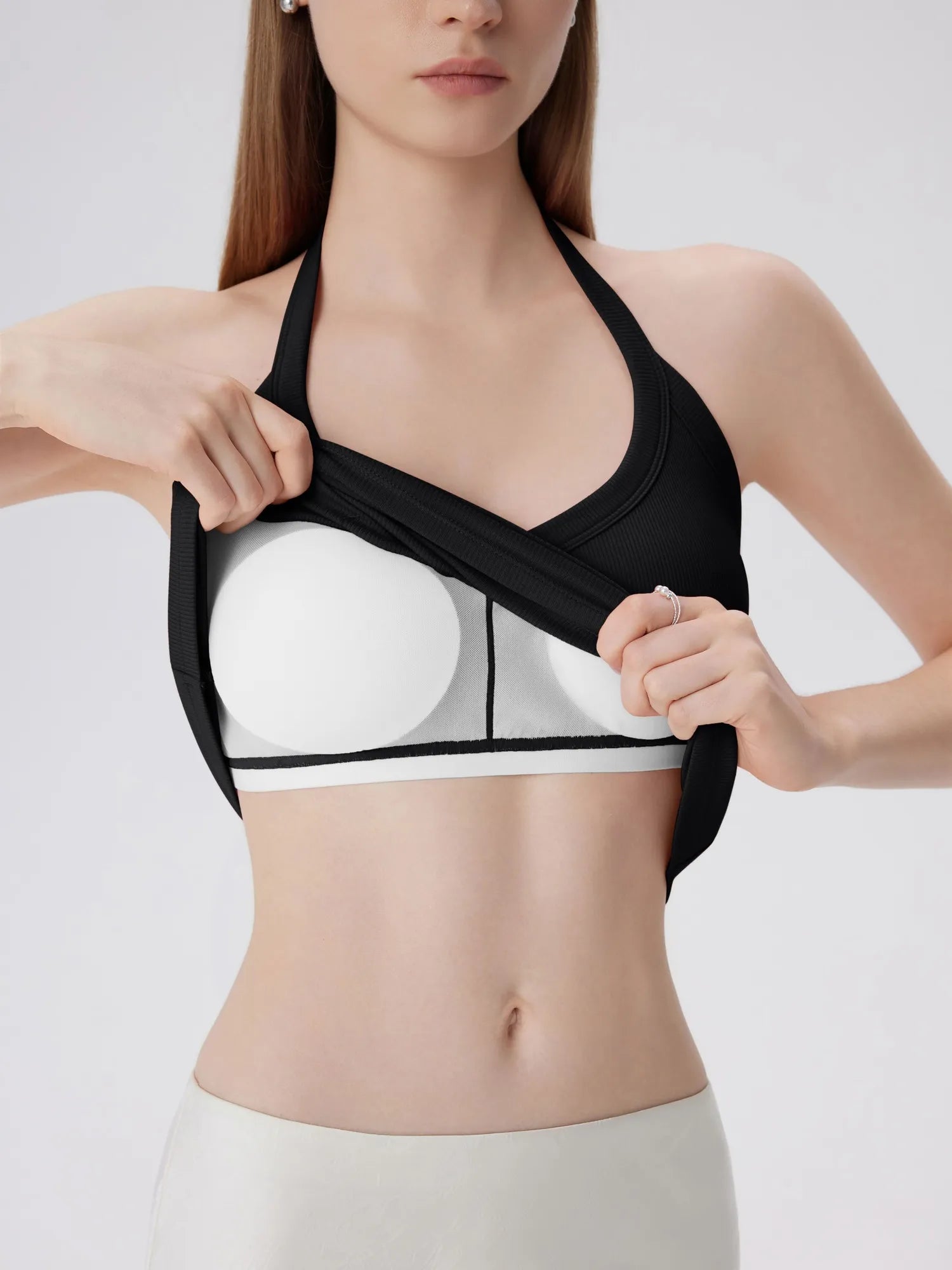 Cotton Ribbed V Neck Halter Tank Top