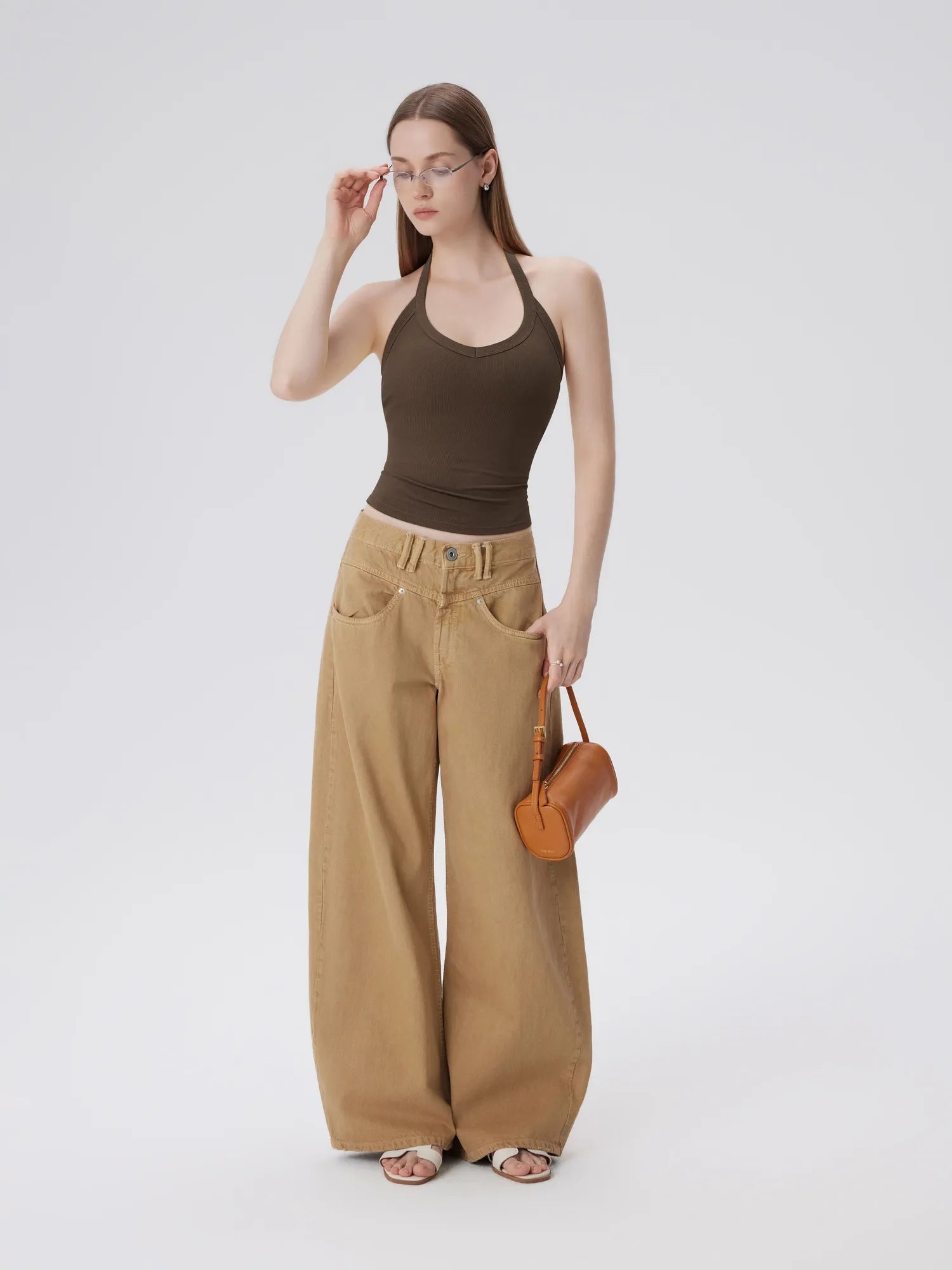 Cotton Ribbed V Neck Halter Tank Top