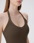 Cotton Ribbed V Neck Halter Tank Top
