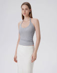 Cotton Ribbed V Neck Halter Tank Top