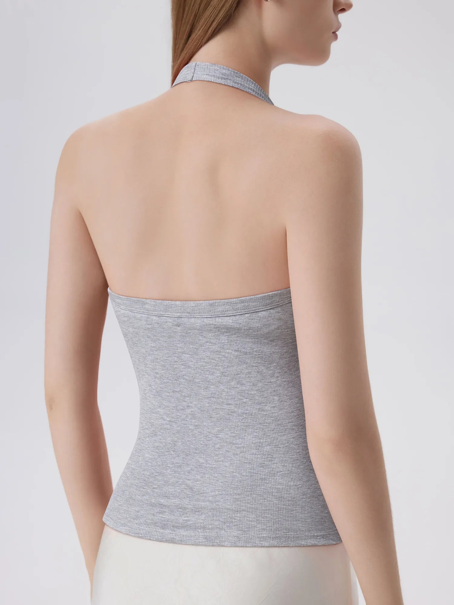 Cotton Ribbed V Neck Halter Tank Top