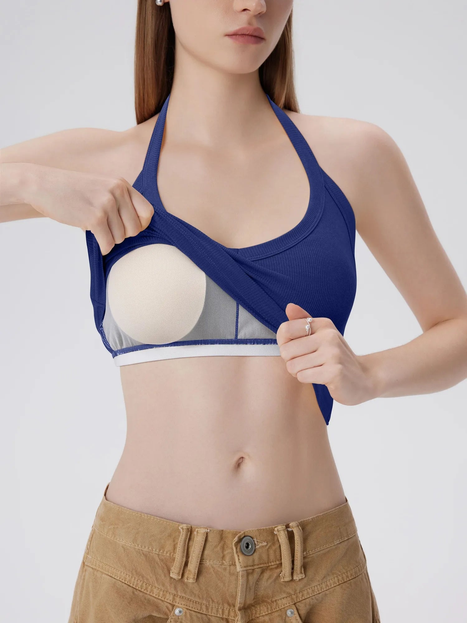 Cotton Ribbed V Neck Halter Tank Top