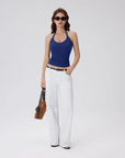 Cotton Ribbed V Neck Halter Tank Top