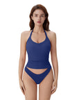 Cotton Ribbed V Neck Halter Tank Top