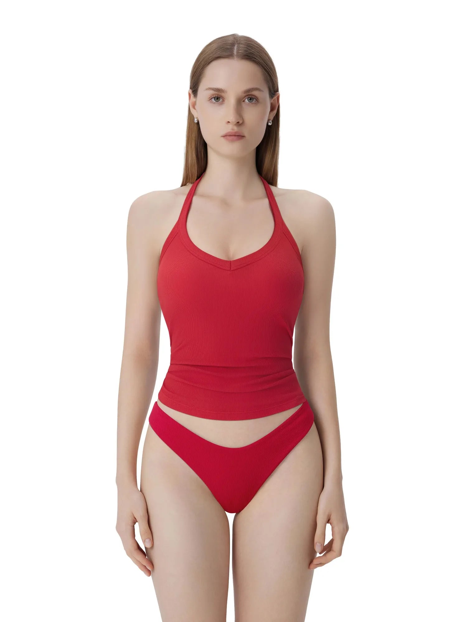 Cotton Ribbed V Neck Halter Tank Top