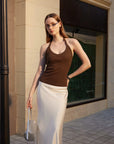 Cotton Ribbed V Neck Halter Tank Top