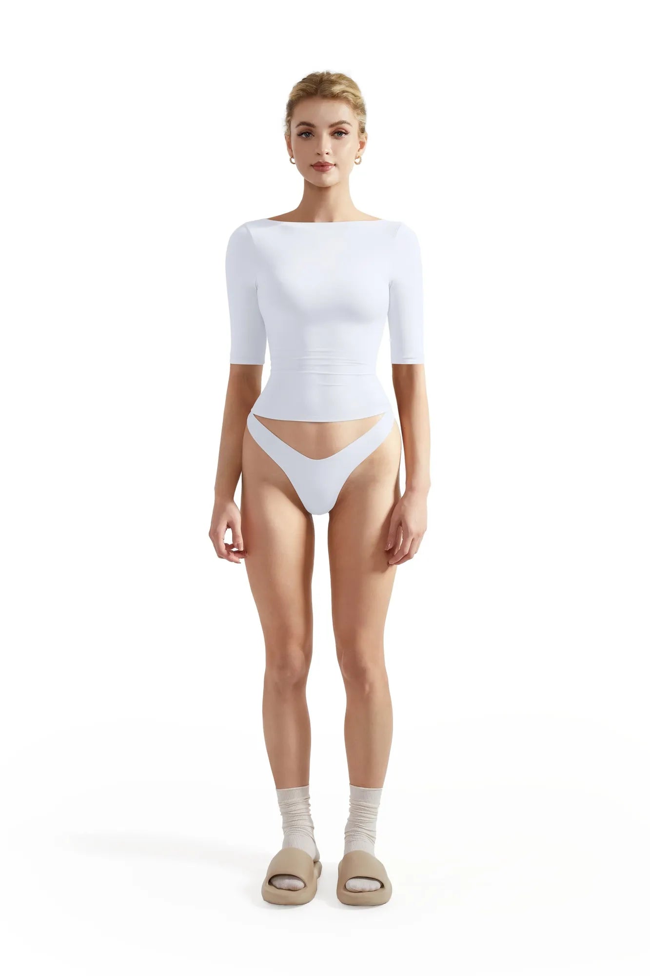 Tight Fitted Half Sleeve Boat Neck Shirt-SUUKSESS-SUUKSESS