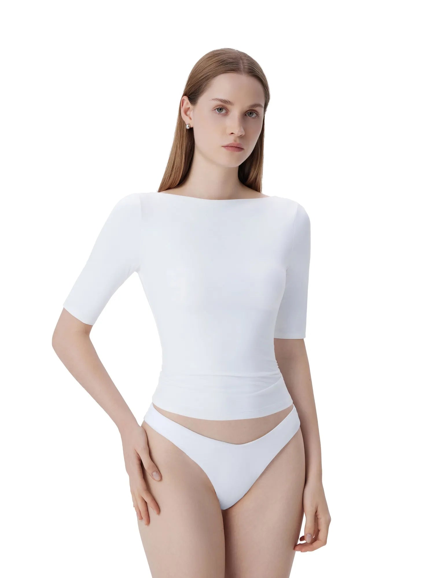 Tight Fitted Half Sleeve Boat Neck Shirt-SUUKSESS-SUUKSESS