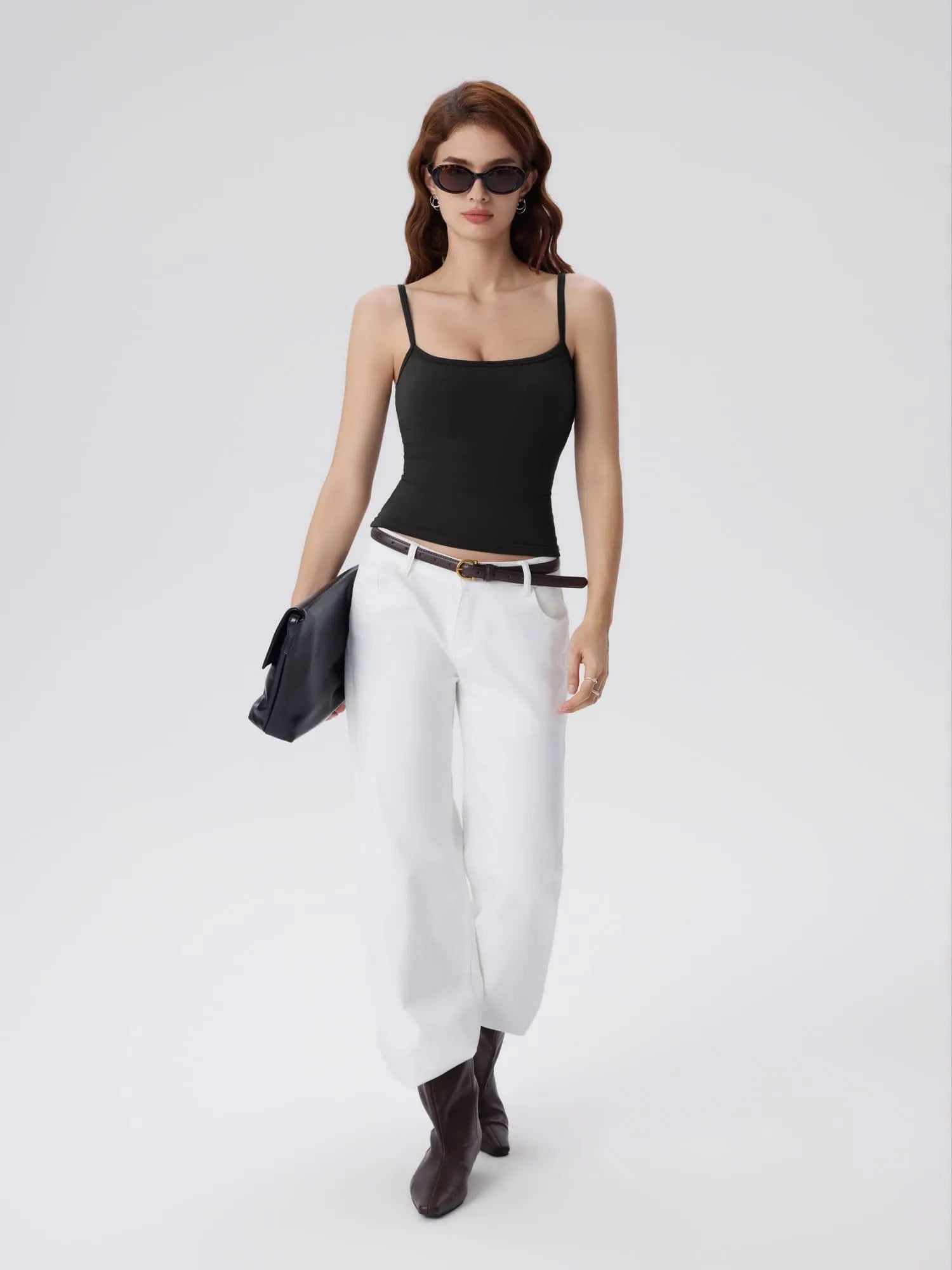 Double Line Built in Bras Square Neck Tank Tops-SUUKSESS-SUUKSESS