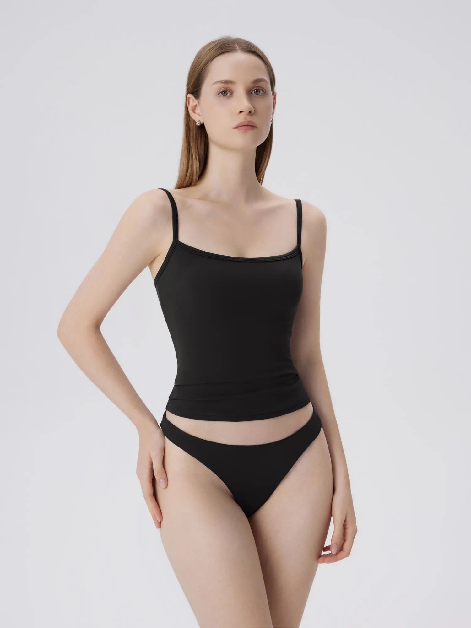 Double Line Built in Bras Square Neck Tank Tops-SUUKSESS-SUUKSESS