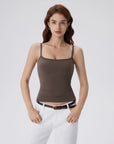 Double Line Built in Bras Square Neck Tank Tops-SUUKSESS-SUUKSESS