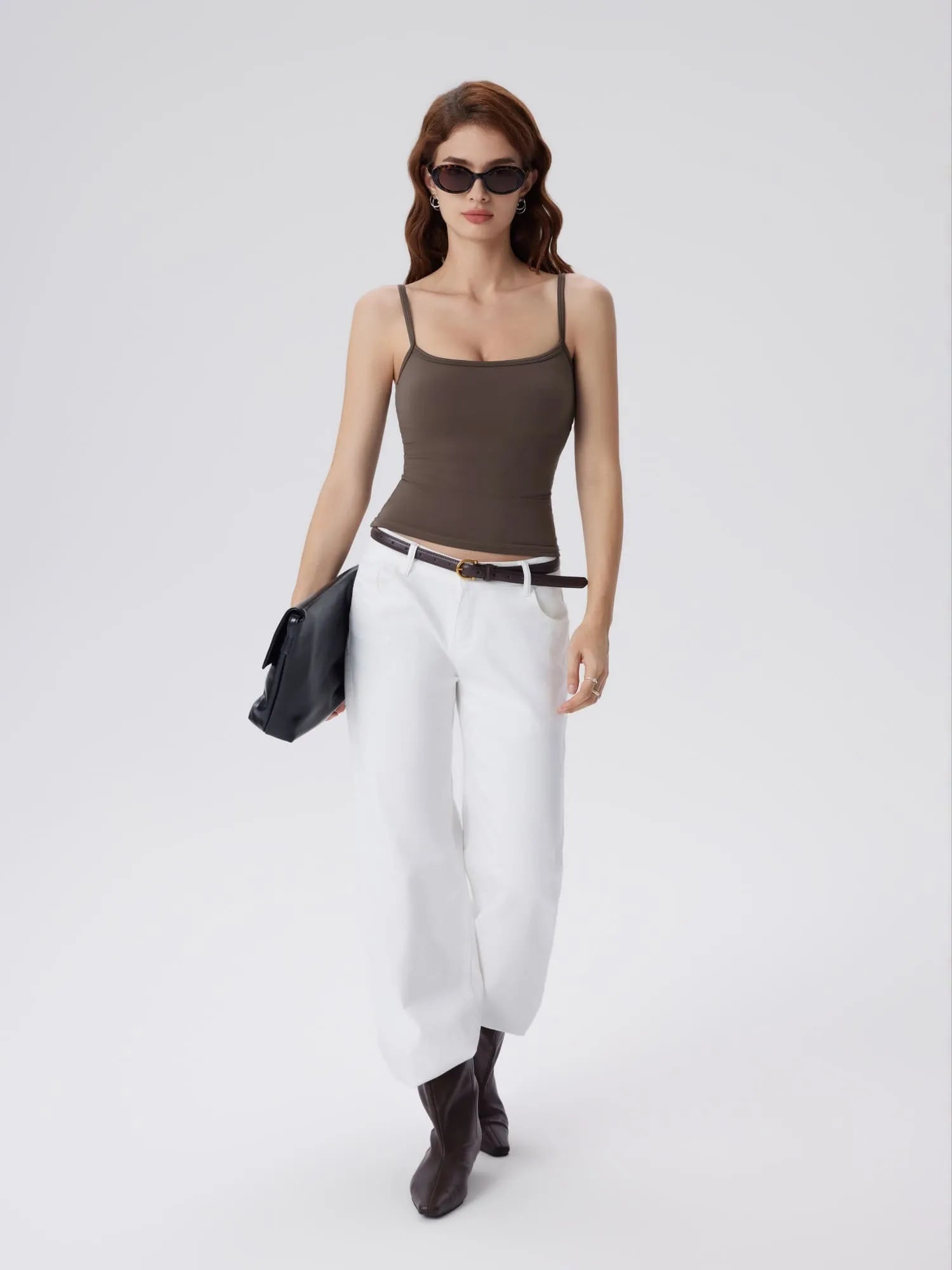 Double Line Built in Bras Square Neck Tank Tops-SUUKSESS-SUUKSESS