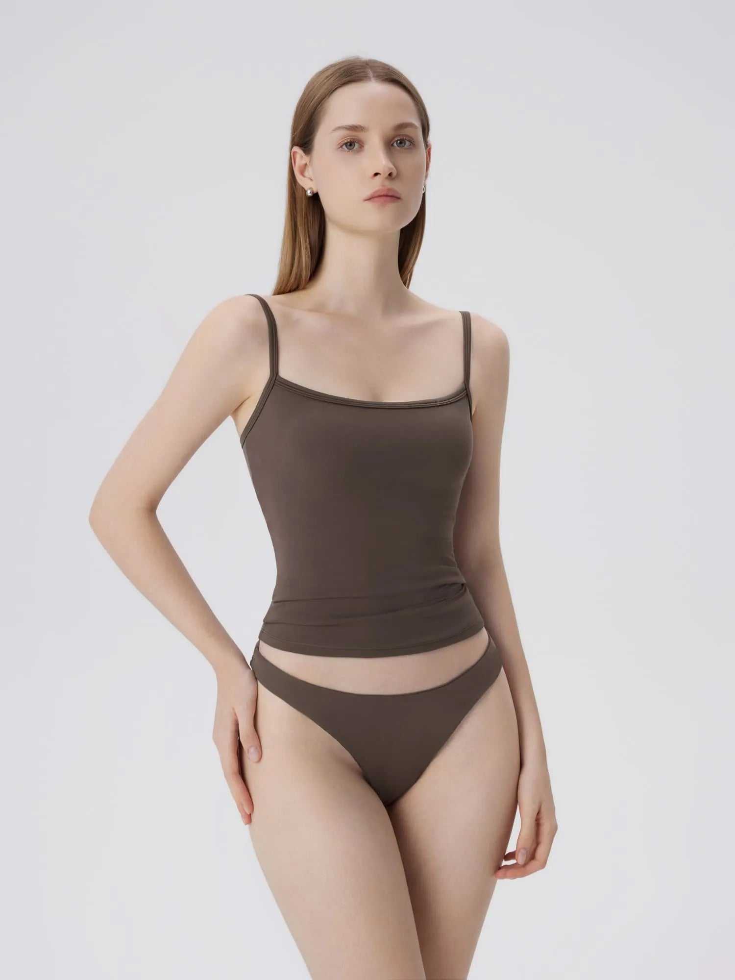 Double Line Built in Bras Square Neck Tank Tops-SUUKSESS-SUUKSESS