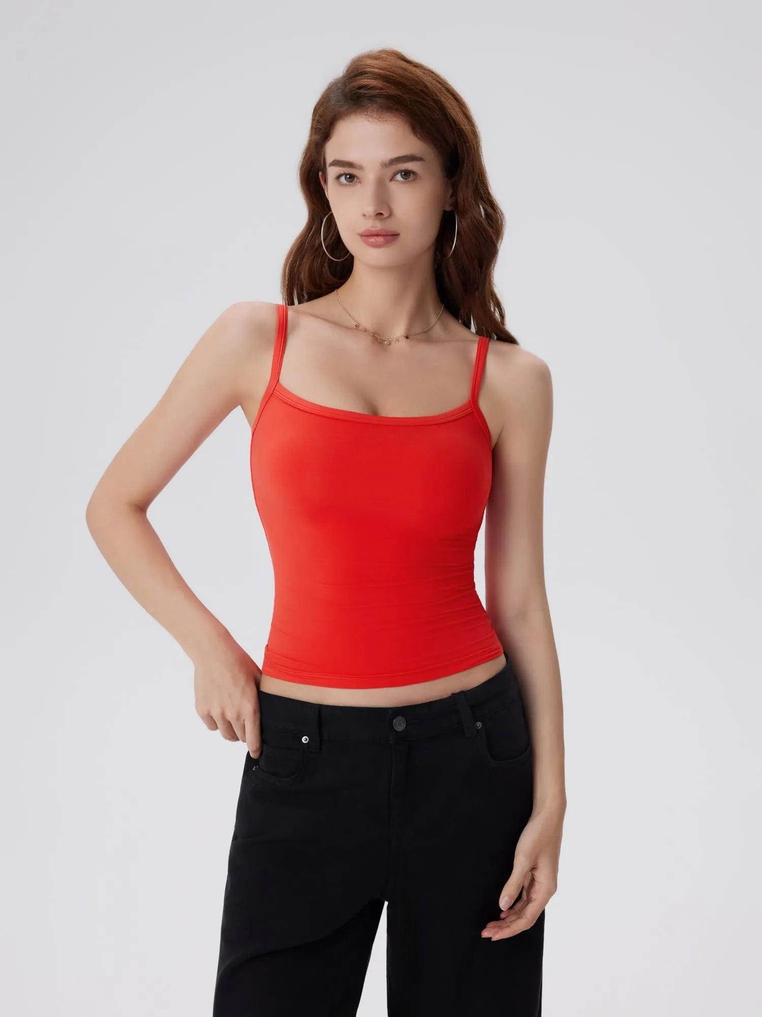 Double Line Built in Bras Square Neck Tank Tops-SUUKSESS-SUUKSESS
