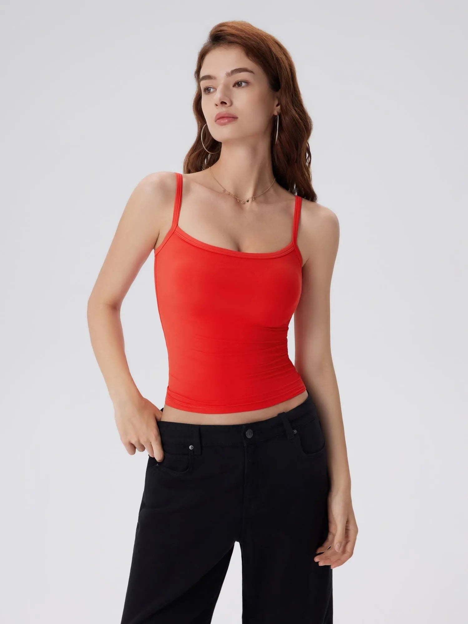 Double Line Built in Bras Square Neck Tank Tops-SUUKSESS-SUUKSESS