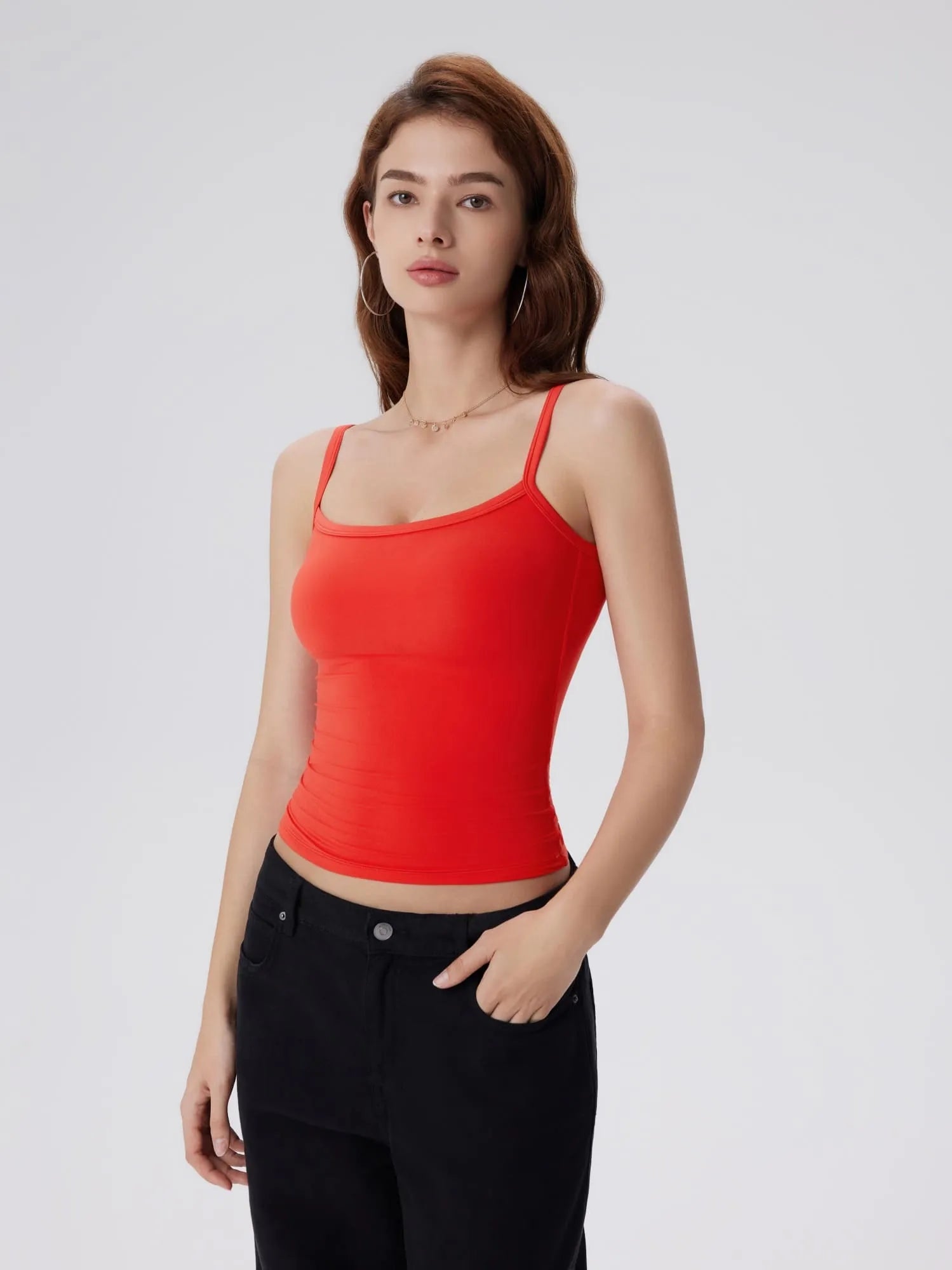 Double Line Built in Bras Square Neck Tank Tops-SUUKSESS-SUUKSESS
