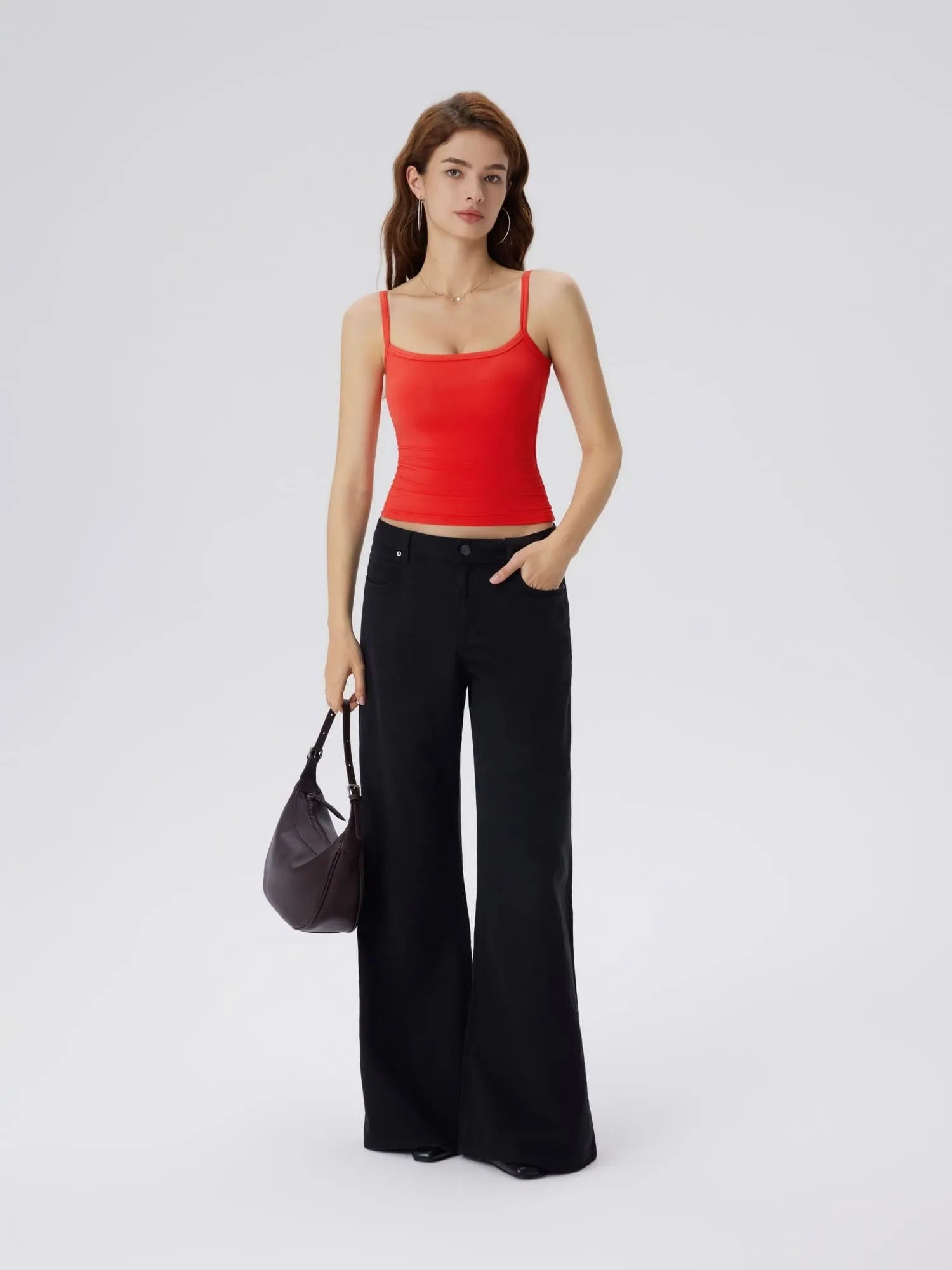 Double Line Built in Bras Square Neck Tank Tops-SUUKSESS-SUUKSESS