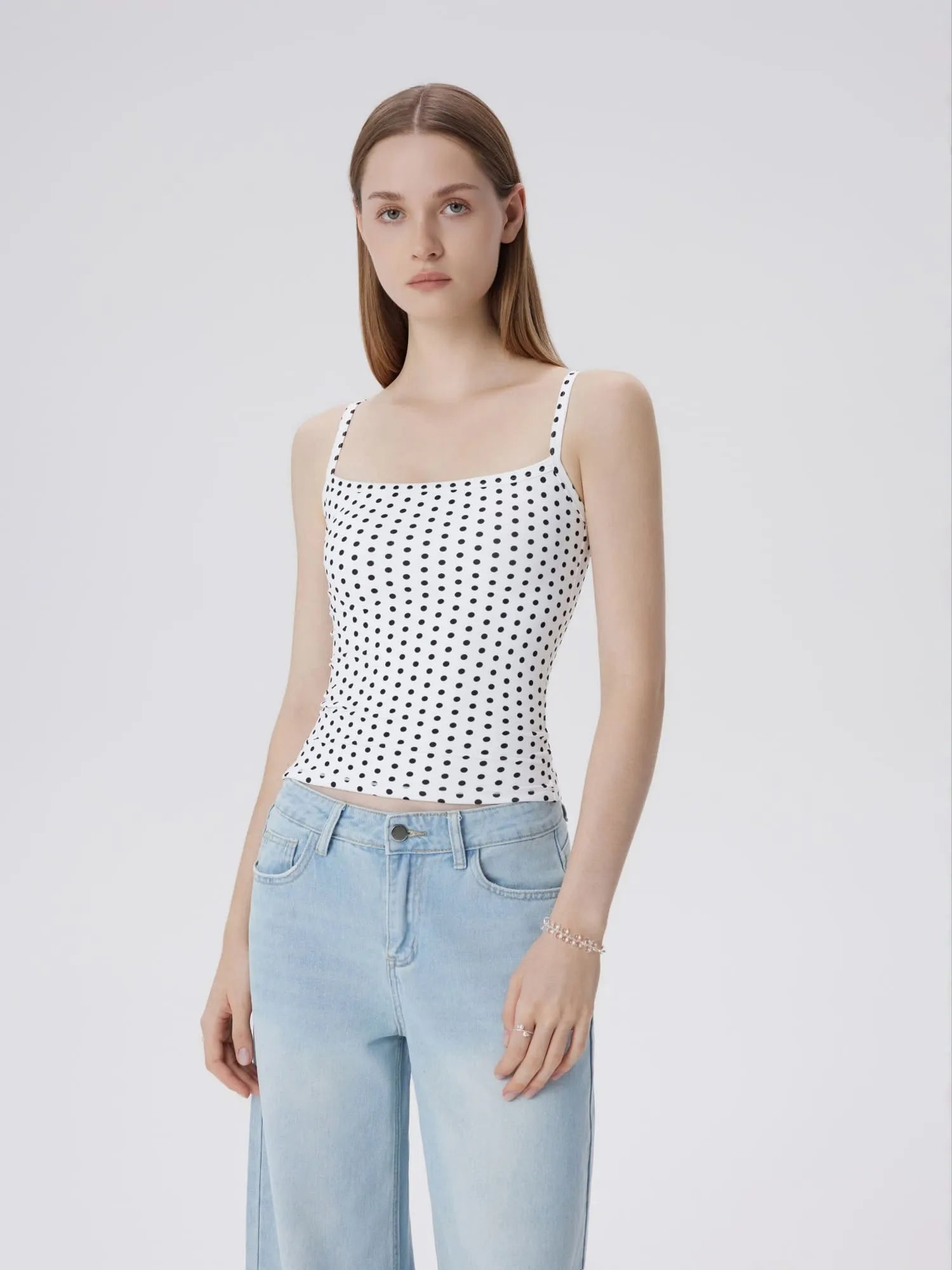 Double Line Built in Bras Square Neck Tank Tops-SUUKSESS-SUUKSESS