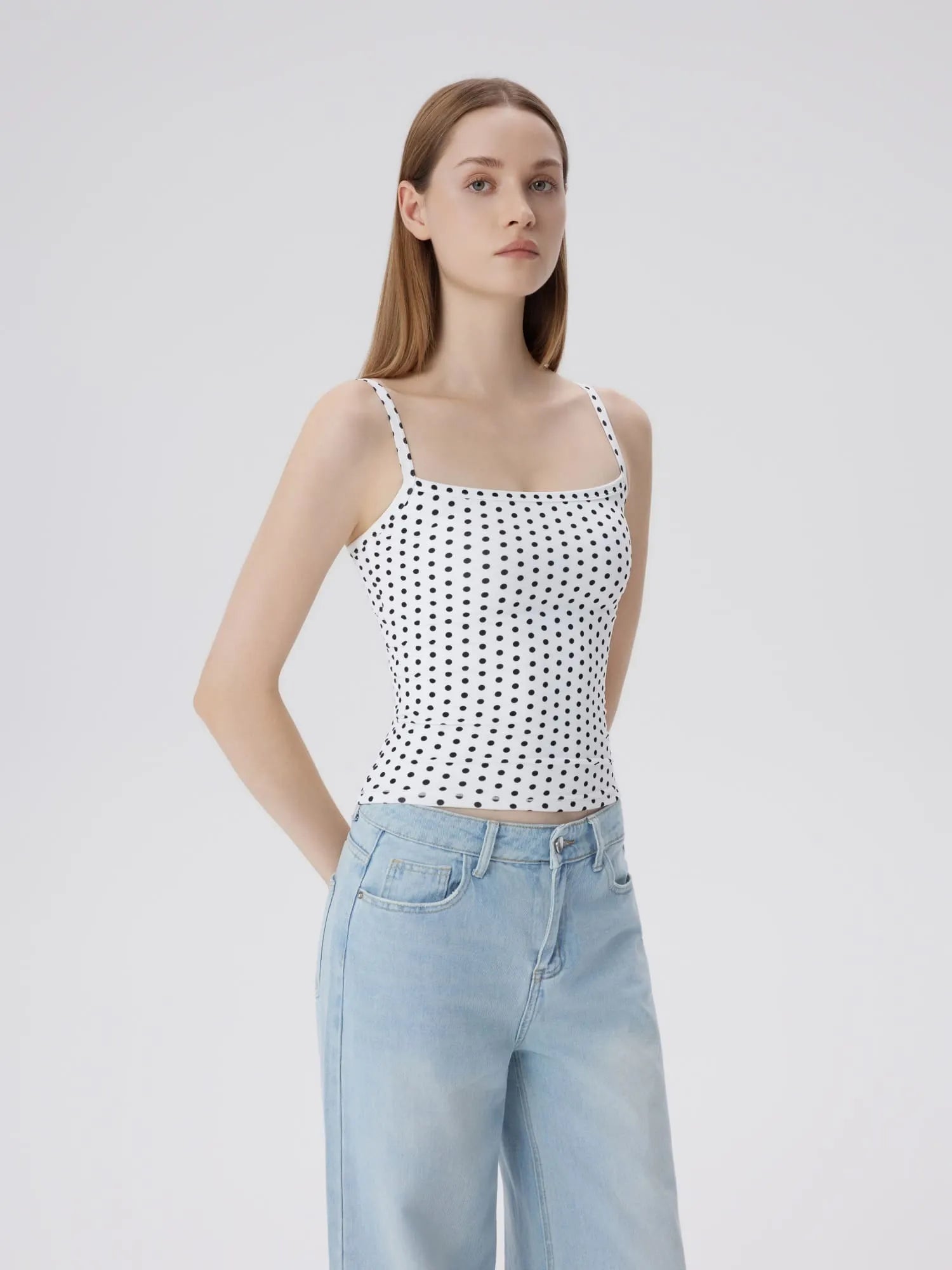 Double Line Built in Bras Square Neck Tank Tops-SUUKSESS-SUUKSESS