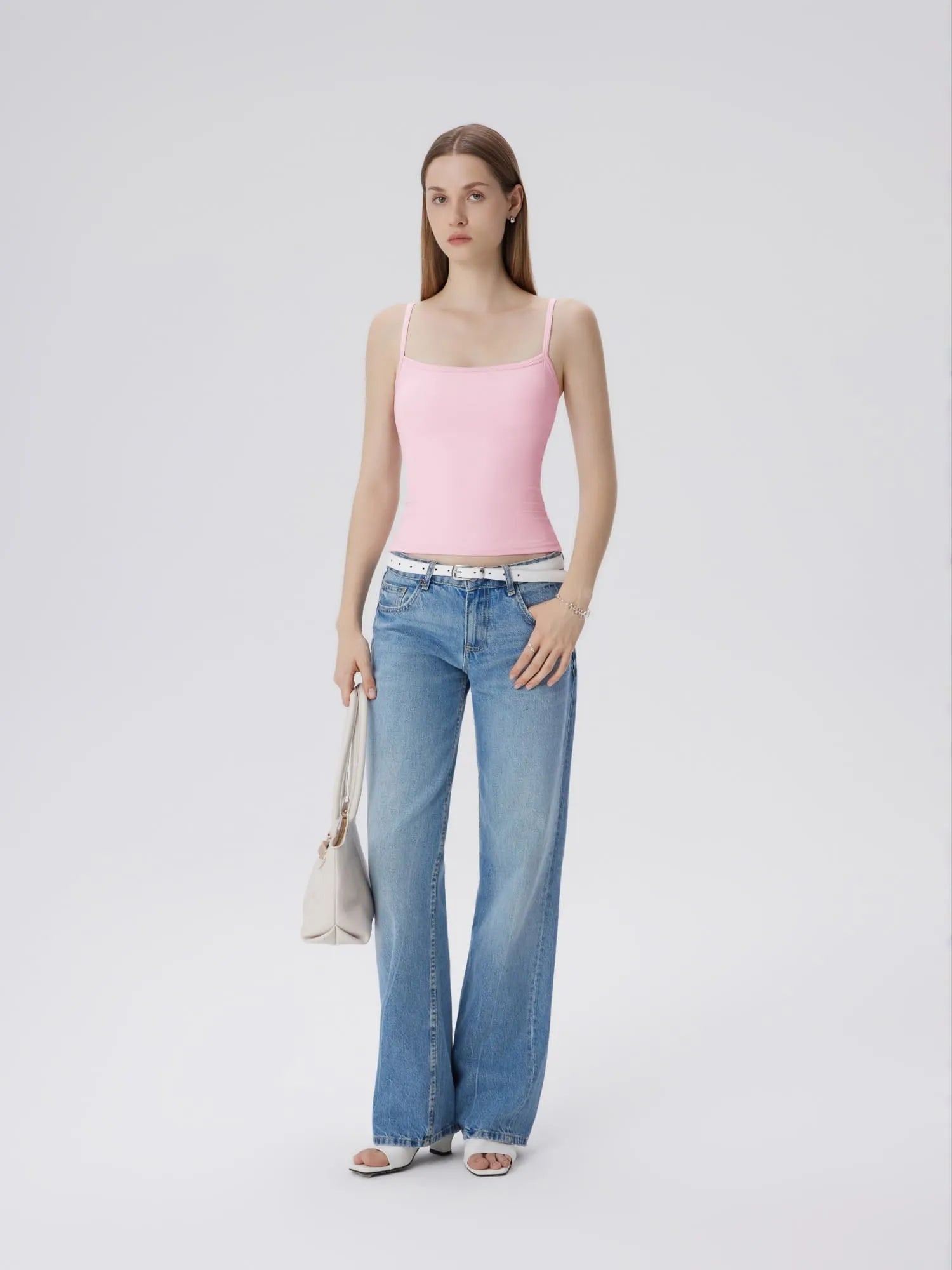 Double Line Built in Bras Square Neck Tank Tops-SUUKSESS-SUUKSESS