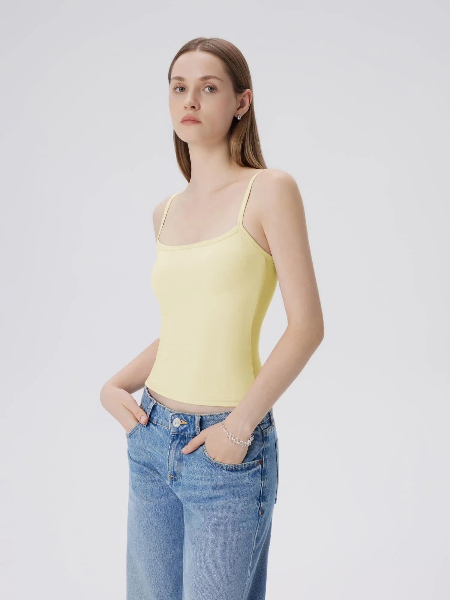 Double Line Built in Bras Square Neck Tank Tops-SUUKSESS-SUUKSESS