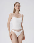 Double Line Built in Bras Square Neck Tank Tops-SUUKSESS-White-XS-SUUKSESS