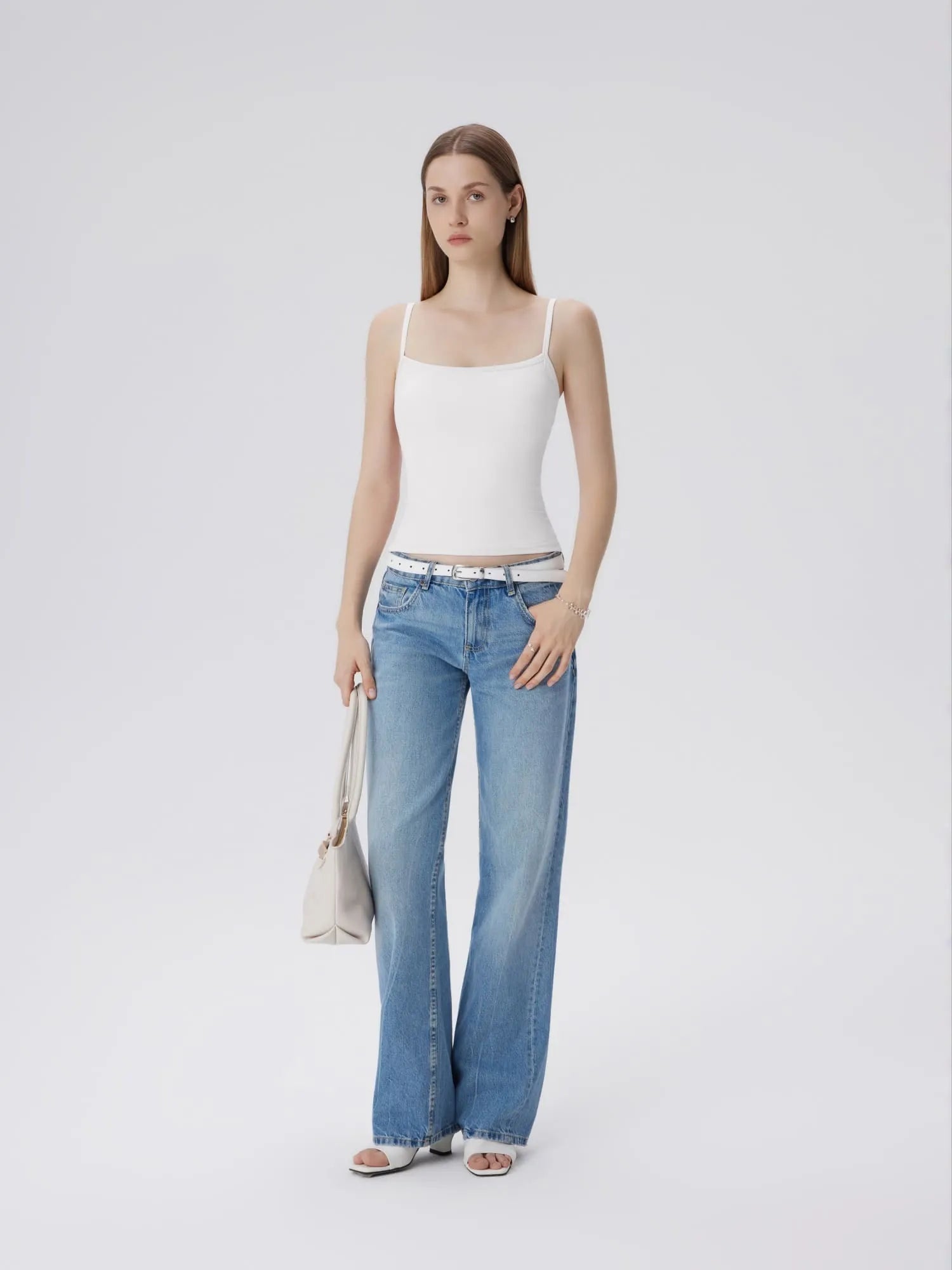 Double Line Built in Bras Square Neck Tank Tops-SUUKSESS-SUUKSESS