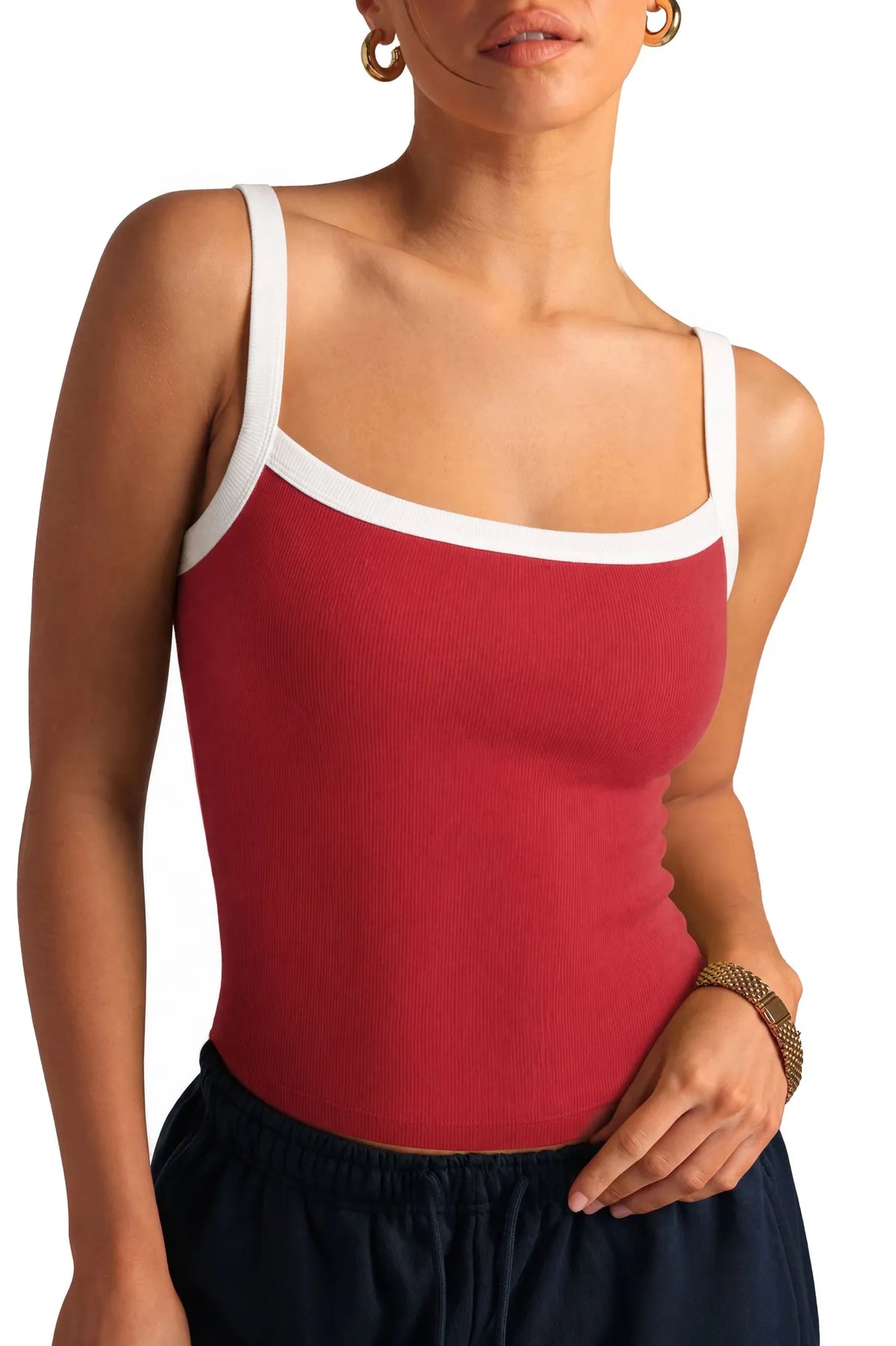 Cotton Rib Square Padded Tank Tops