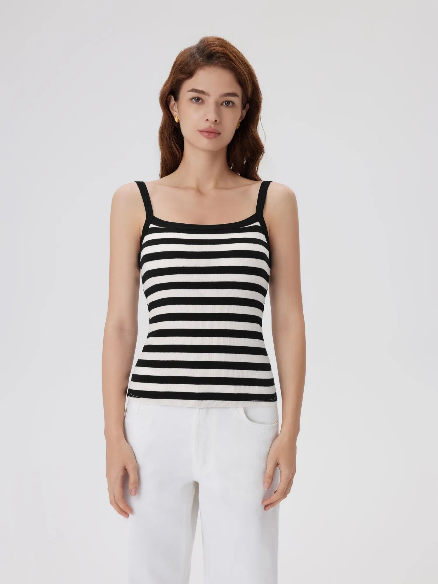 Cotton Rib Square Neck Padded Tank Tops-SUUKSESS-SUUKSESS
