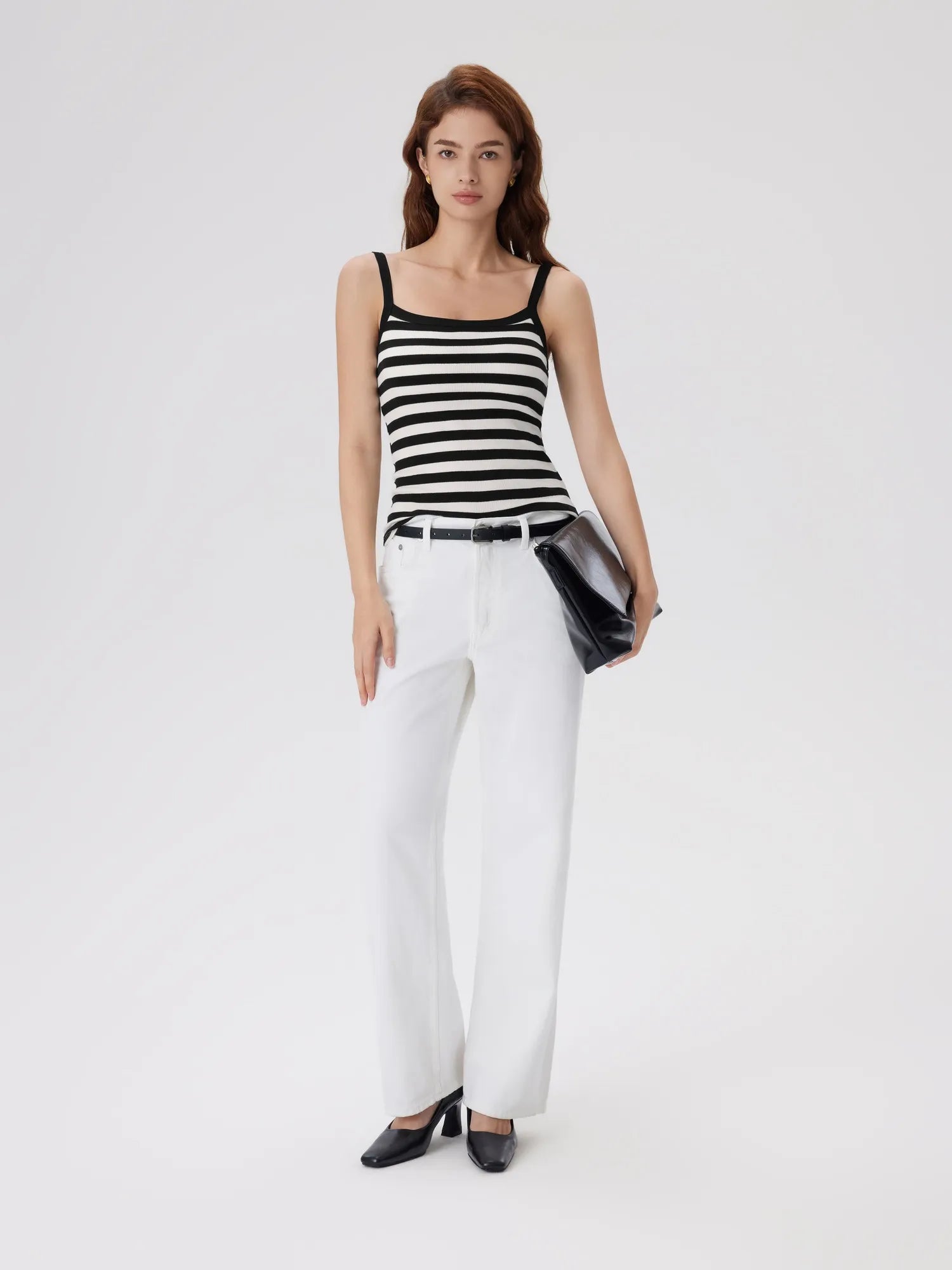 Cotton Rib Square Neck Padded Tank Tops-SUUKSESS-SUUKSESS