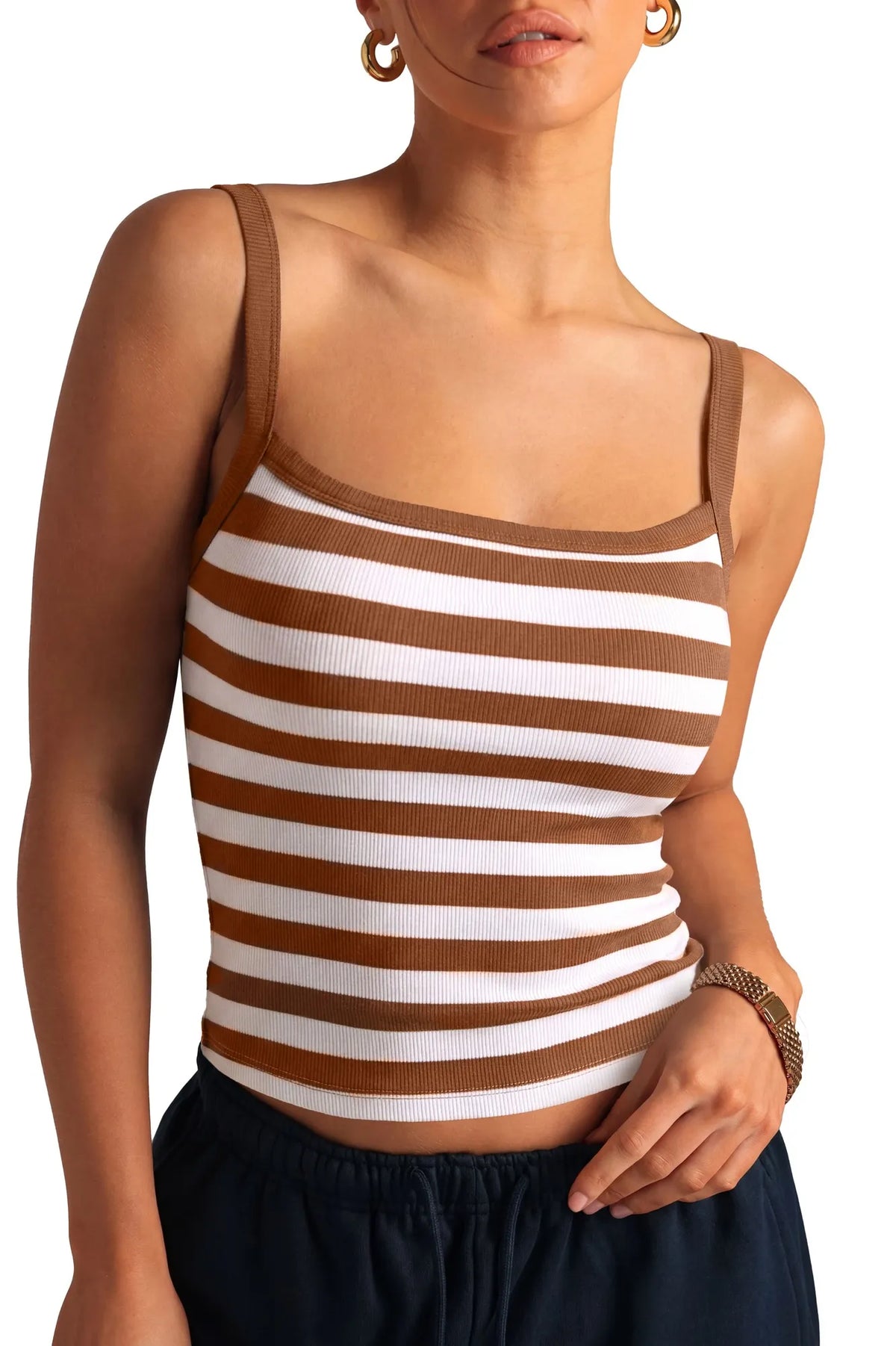 Cotton Rib Square Padded Tank Tops