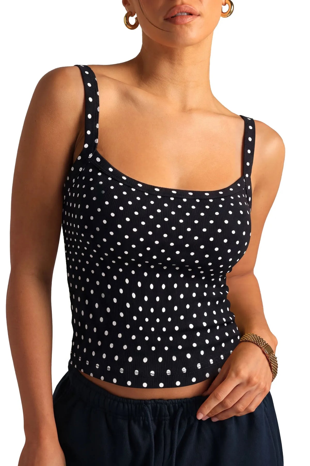 Cotton Rib Square Padded Tank Tops