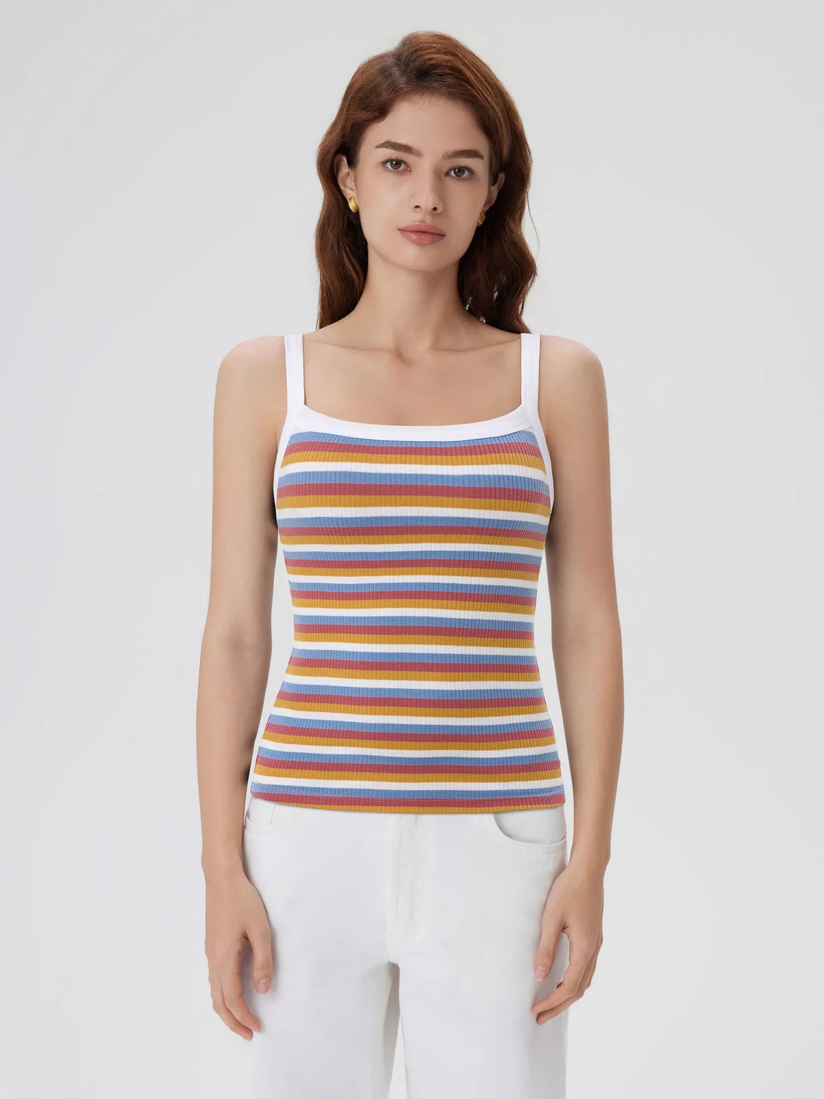 Cotton Rib Square Padded Tank Tops