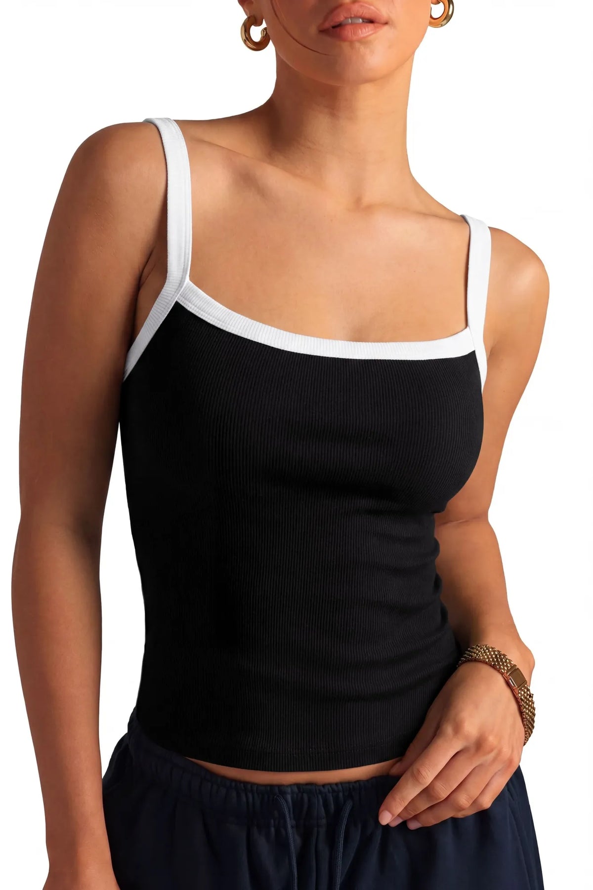 Cotton Rib Square Padded Tank Tops