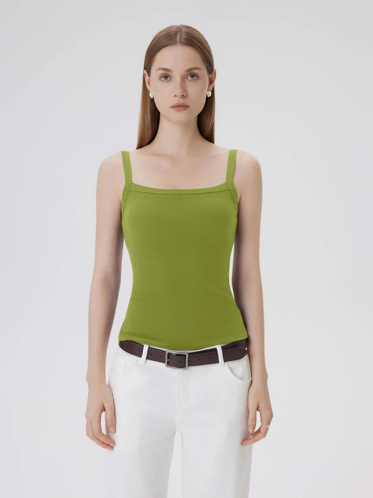 Cotton Rib Square Padded Tank Tops