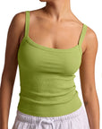 Cotton Rib Square Padded Tank Tops