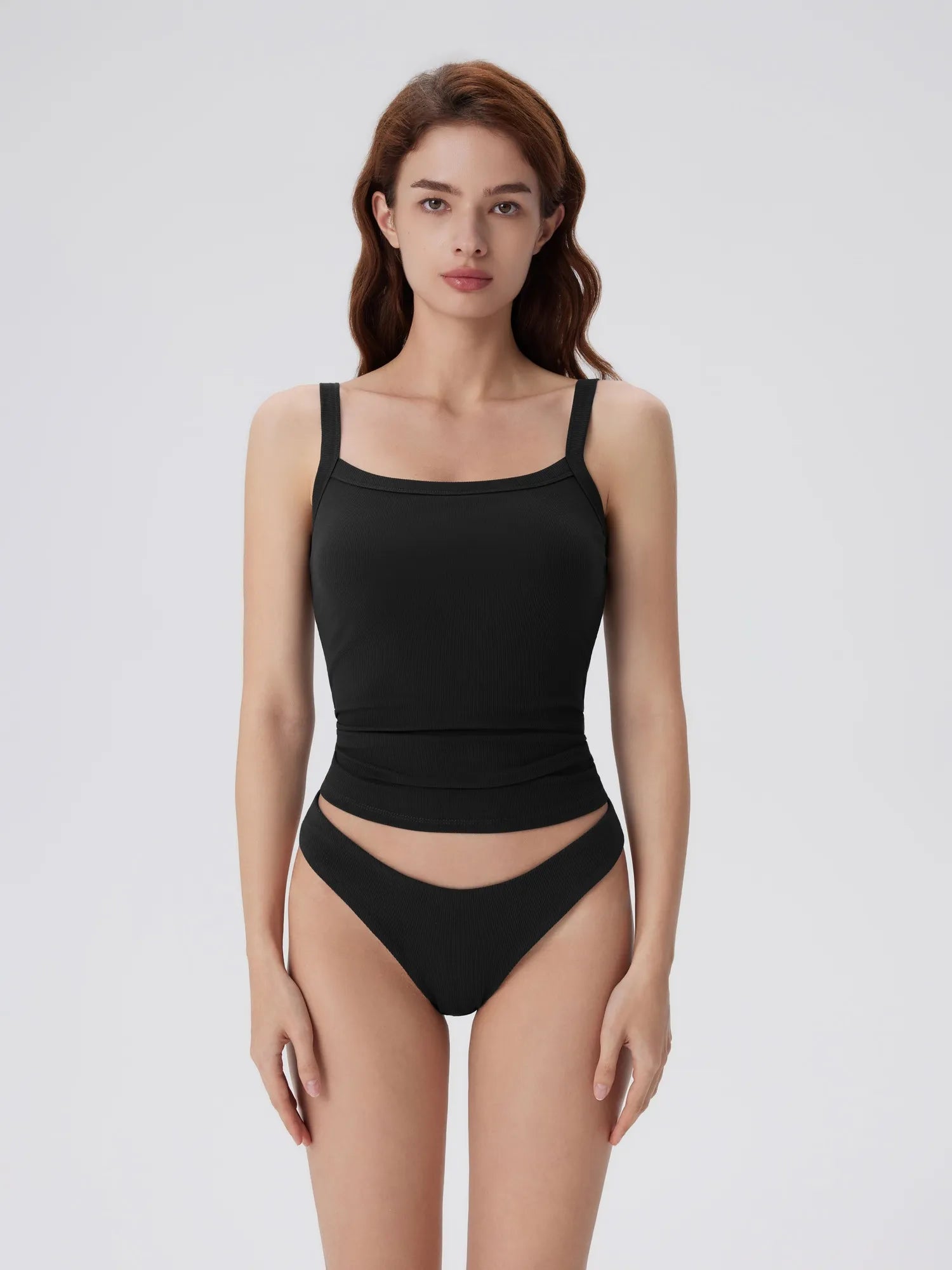 Cotton Rib Square Neck Padded Tank Tops-SUUKSESS-Black-XS-SUUKSESS