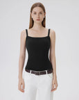 Cotton Rib Square Neck Padded Tank Tops-SUUKSESS-SUUKSESS