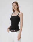 Cotton Rib Square Neck Padded Tank Tops-SUUKSESS-SUUKSESS