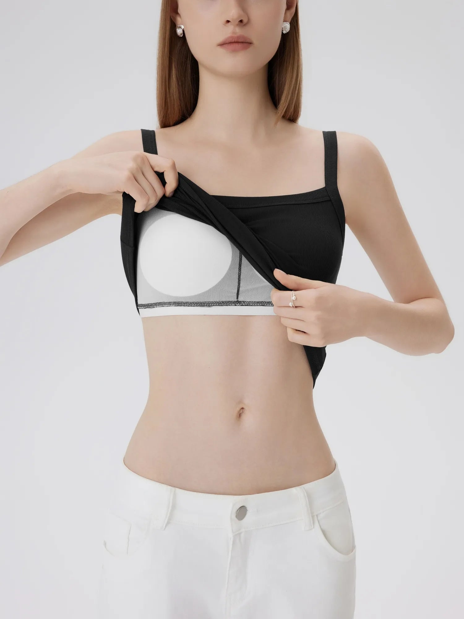 Cotton Rib Square Neck Padded Tank Tops-SUUKSESS-SUUKSESS