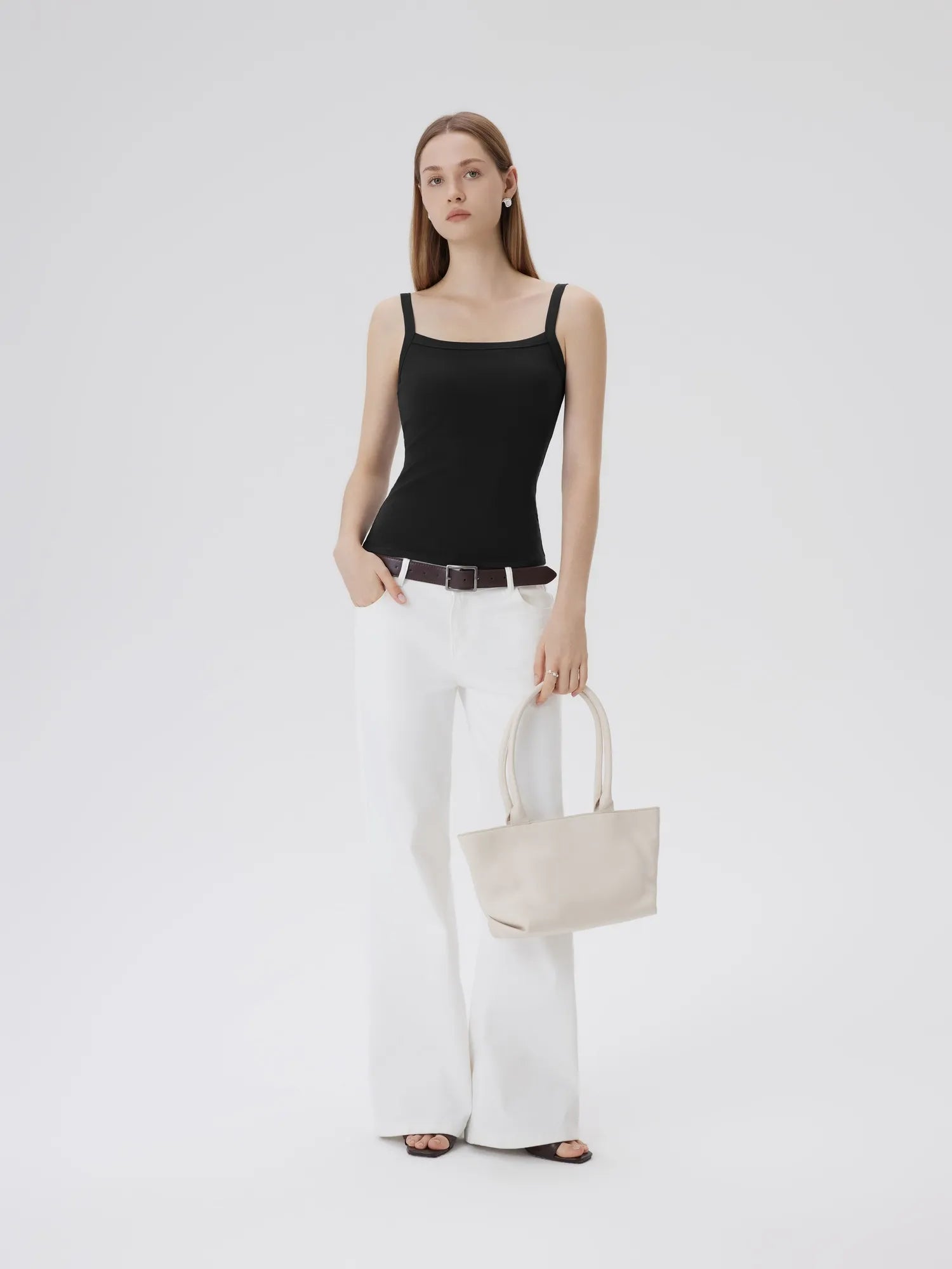 Cotton Rib Square Neck Padded Tank Tops-SUUKSESS-SUUKSESS