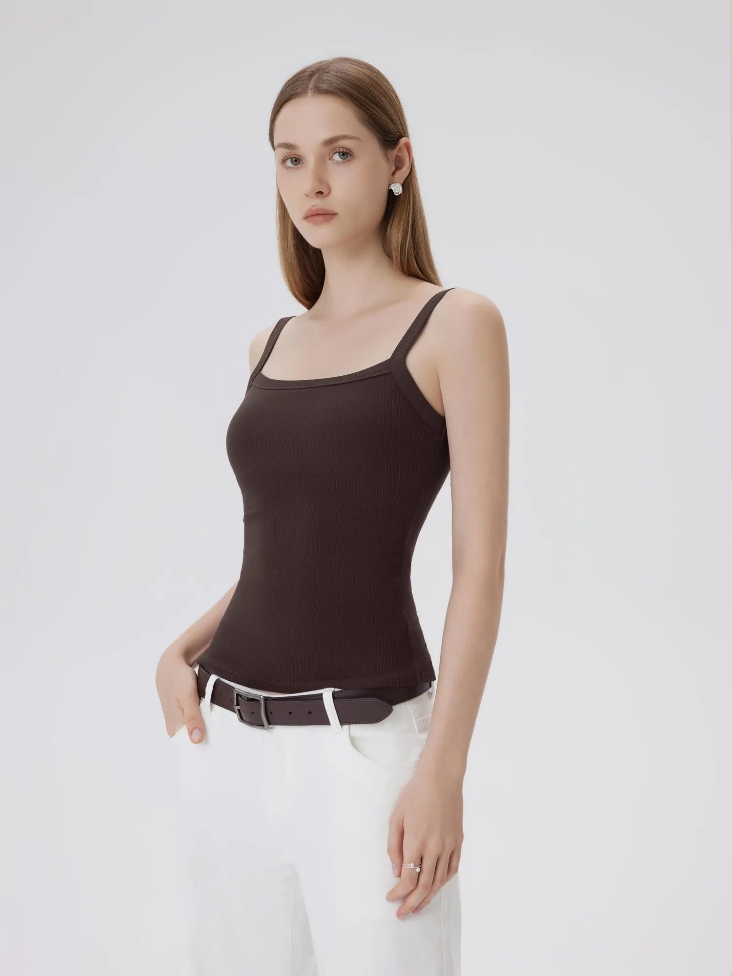 Cotton Rib Square Neck Padded Tank Tops-SUUKSESS-SUUKSESS