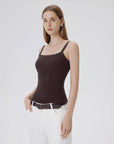 Cotton Rib Square Neck Padded Tank Tops-SUUKSESS-SUUKSESS