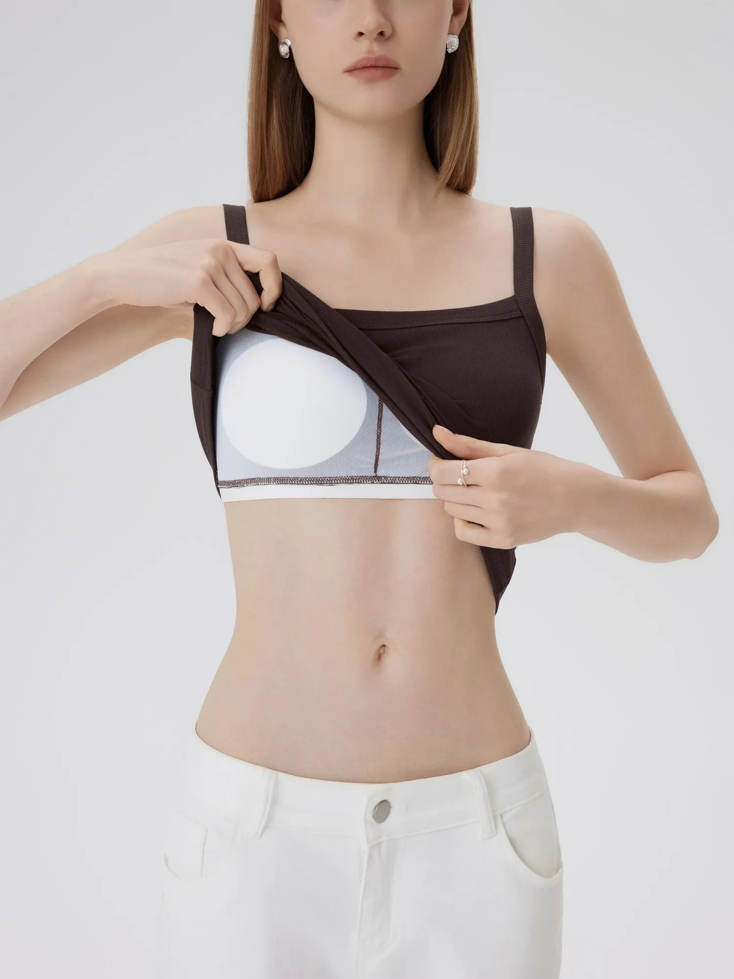 Cotton Rib Square Neck Padded Tank Tops-SUUKSESS-SUUKSESS