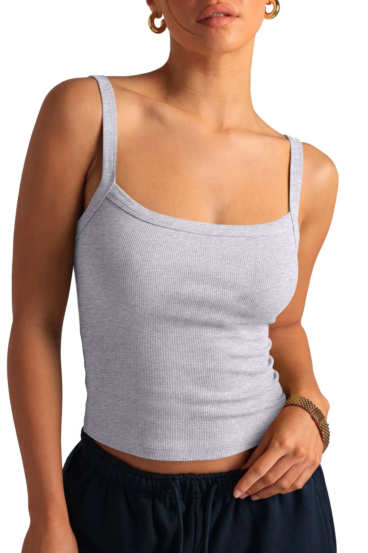 Cotton Rib Square Padded Tank Tops