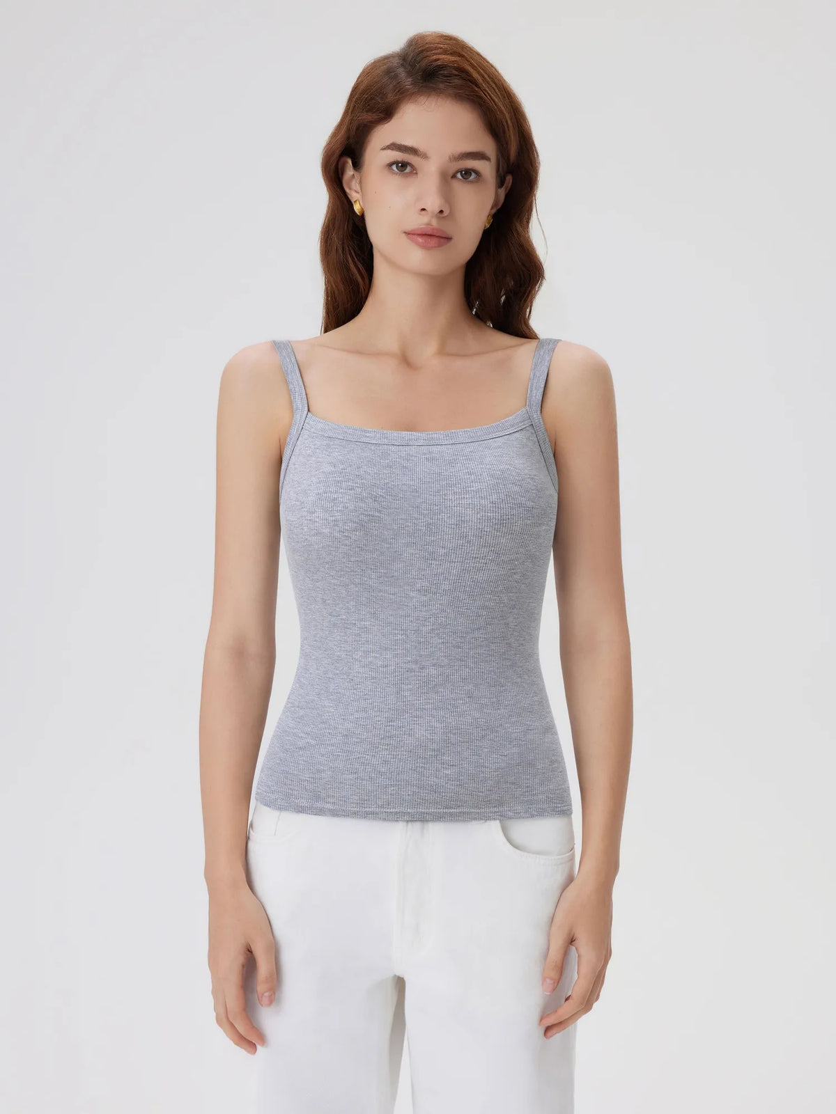 Cotton Rib Square Padded Tank Tops